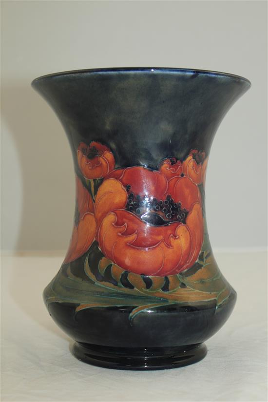 A William Moorcroft Big Poppy pattern waisted baluster vase, c.1924, 18cm